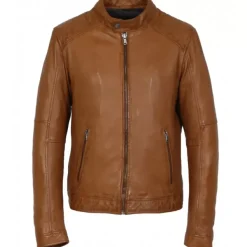 OAKWOOD Blousons^Manager Cognac - Blouson Col Mao En Cuir Veritable