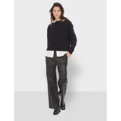 OAKWOOD Pantalons^Mila Noir - Pantalon Large Taille Haute En Cuir Veritable