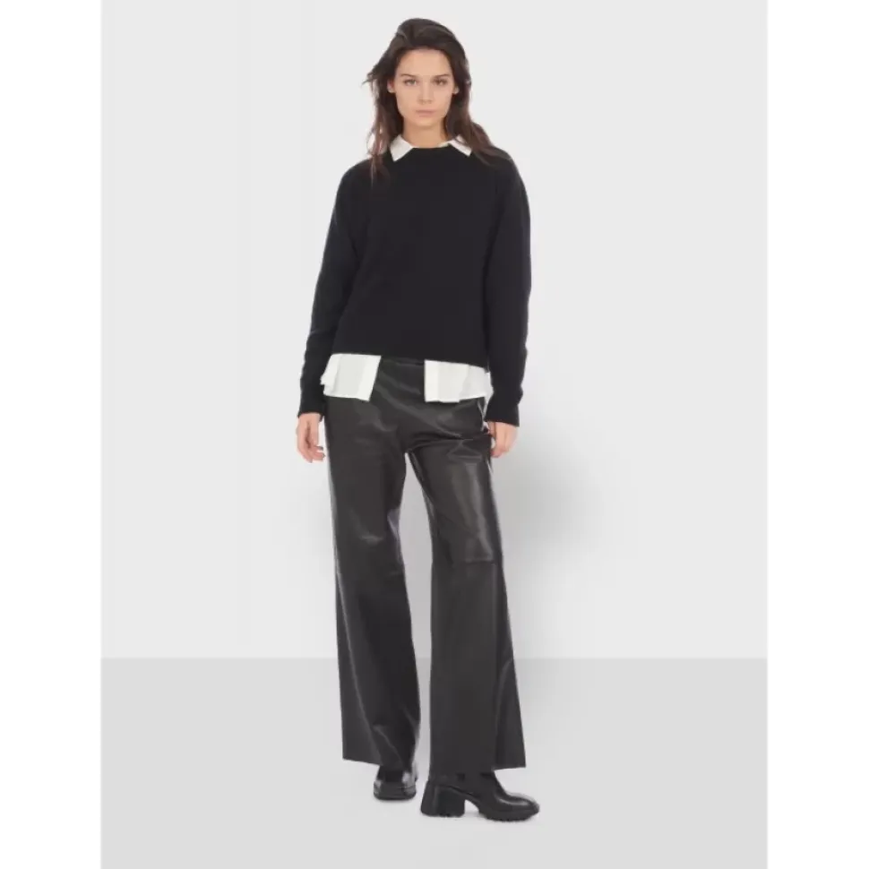 OAKWOOD Pantalons^Mila Noir - Pantalon Large Taille Haute En Cuir Veritable