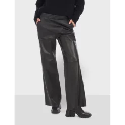 OAKWOOD Pantalons^Mila Noir - Pantalon Large Taille Haute En Cuir Veritable