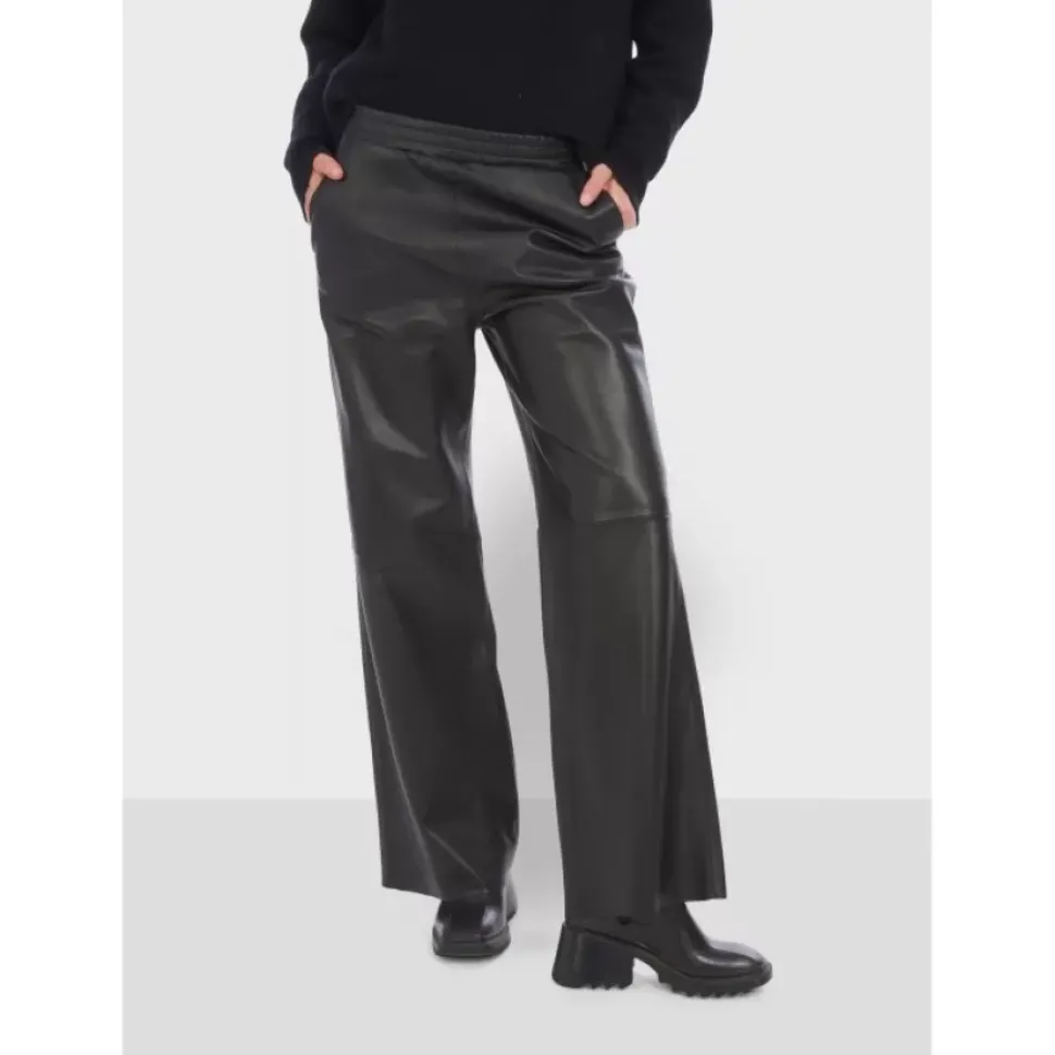 OAKWOOD Pantalons^Mila Noir - Pantalon Large Taille Haute En Cuir Veritable