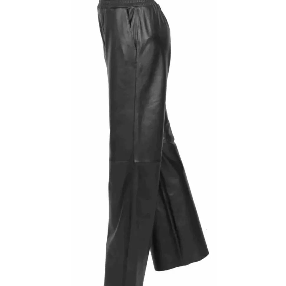 OAKWOOD Pantalons^Mila Noir - Pantalon Large Taille Haute En Cuir Veritable