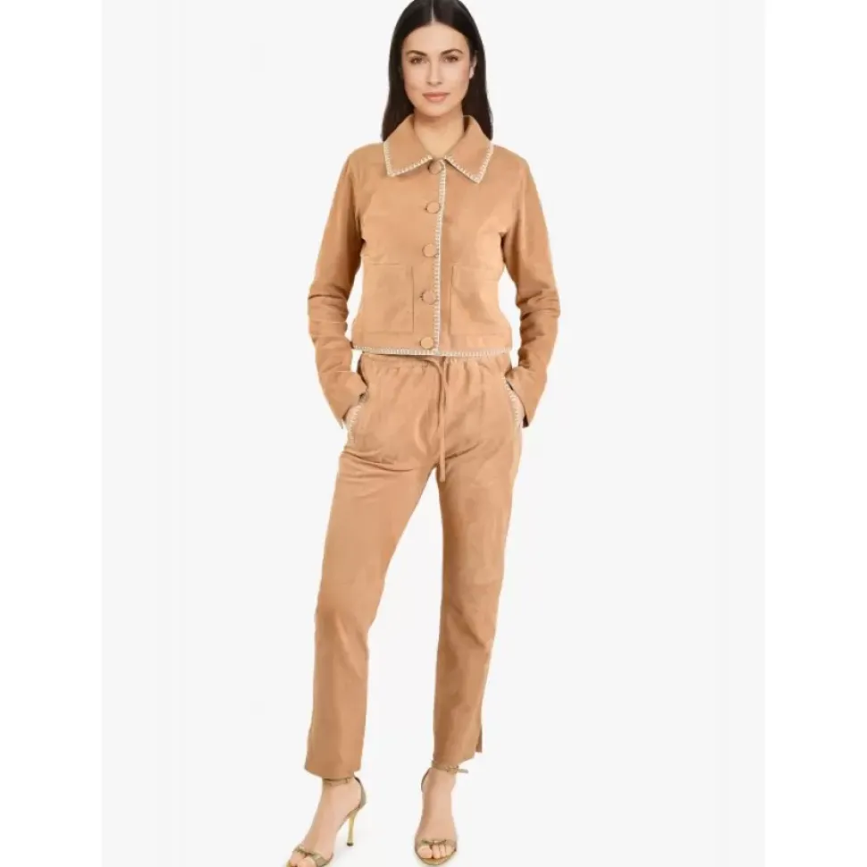 OAKWOOD Pantalons^Mouna Toffee - Pantalon Jogpant Cuir Veritable Chevre Velours