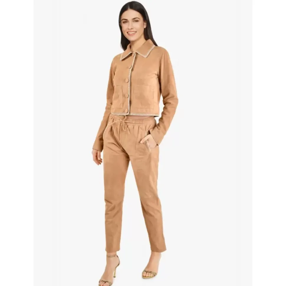 OAKWOOD Pantalons^Mouna Toffee - Pantalon Jogpant Cuir Veritable Chevre Velours