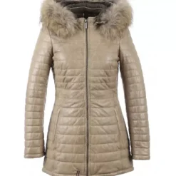 OAKWOOD Doudounes^Popping Beige Fonce - Doudoune Longue En Cuir Veritable Bicolore