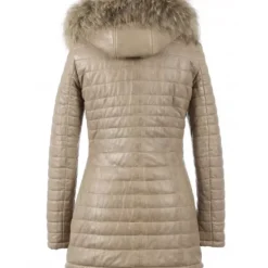 OAKWOOD Doudounes^Popping Beige Fonce - Doudoune Longue En Cuir Veritable Bicolore