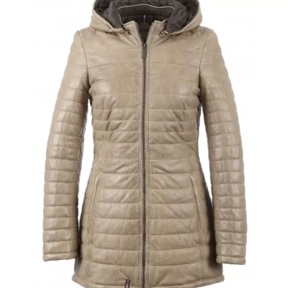 OAKWOOD Doudounes^Popping Beige Fonce - Doudoune Longue En Cuir Veritable Bicolore