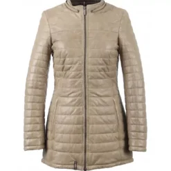 OAKWOOD Doudounes^Popping Beige Fonce - Doudoune Longue En Cuir Veritable Bicolore
