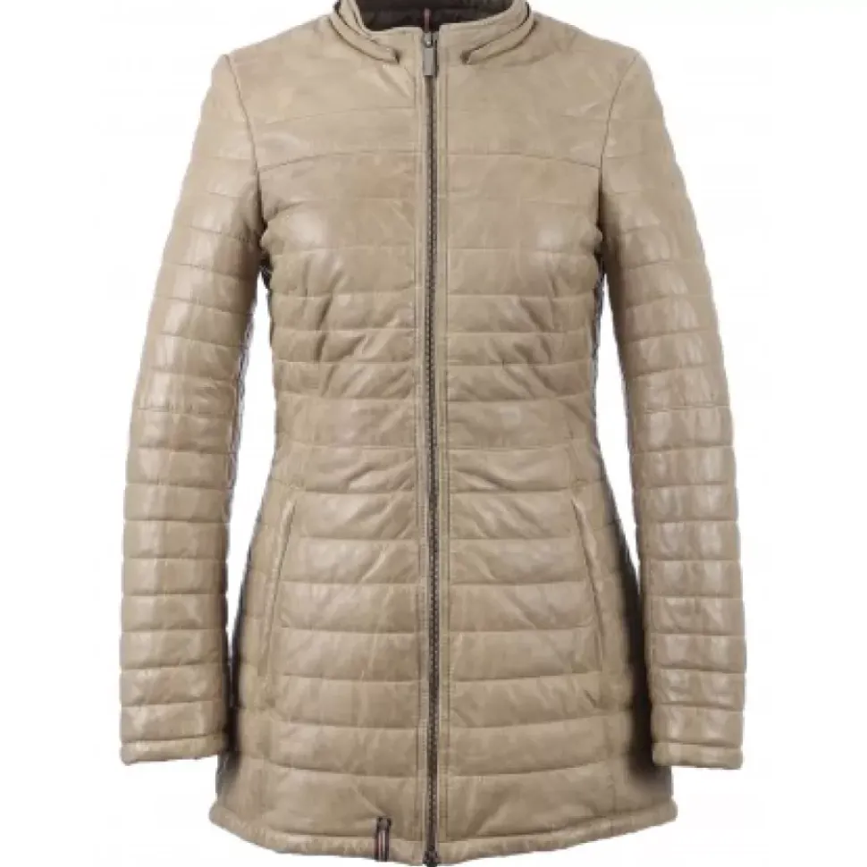 OAKWOOD Doudounes^Popping Beige Fonce - Doudoune Longue En Cuir Veritable Bicolore