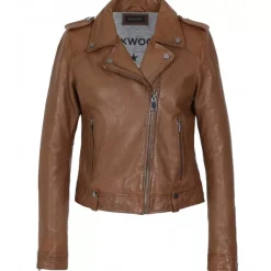OAKWOOD Blousons^Princess 6 Cognac - Blouson Esprit Biker En Cuir Veritable