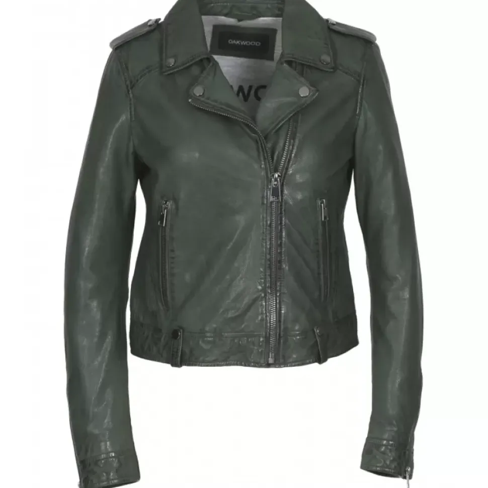 OAKWOOD Blousons^Princess 6 Vert - Blouson Esprit Biker En Cuir Veritable