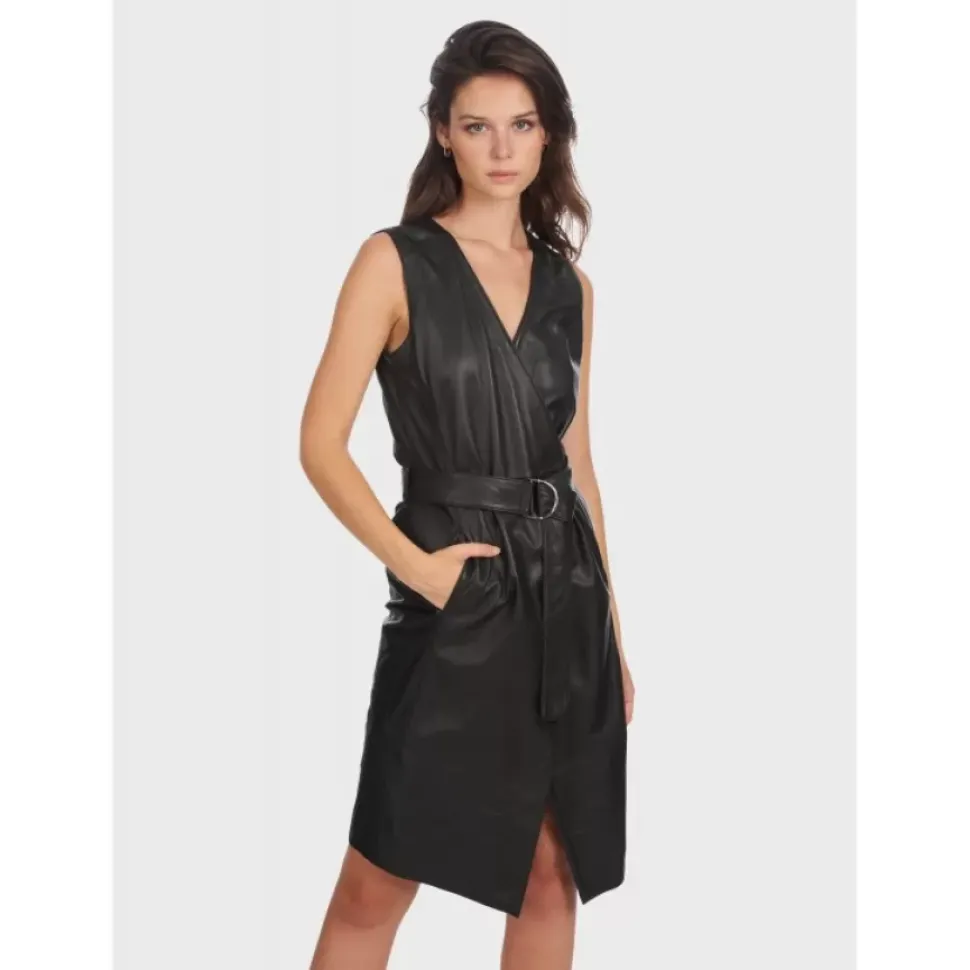 OAKWOOD Robes^Rebecca Noir - Robe Portefeuille En Cuir Veritable