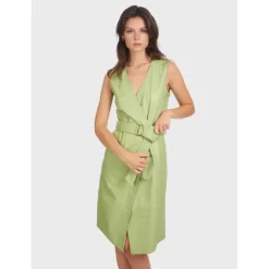 OAKWOOD Robes^Rebecca Vert Clair - Robe Portefeuille En Cuir Veritable