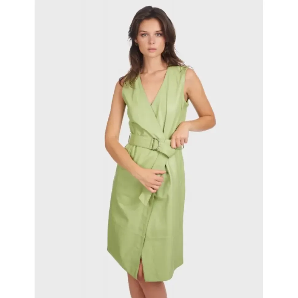 OAKWOOD Robes^Rebecca Vert Clair - Robe Portefeuille En Cuir Veritable