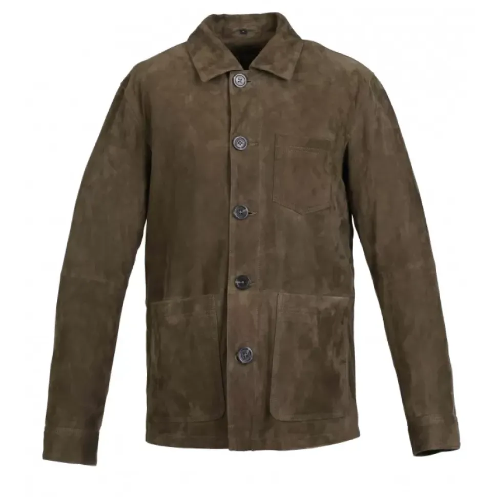 OAKWOOD Vestes^Riccardo Vert Fonce - Veste Col Chemise En Cuir Veritable De Chevre Velours
