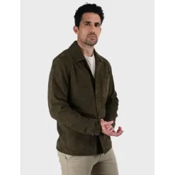 OAKWOOD Vestes^Riccardo Vert Fonce - Veste Col Chemise En Cuir Veritable De Chevre Velours