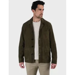 OAKWOOD Vestes^Riccardo Vert Fonce - Veste Col Chemise En Cuir Veritable De Chevre Velours