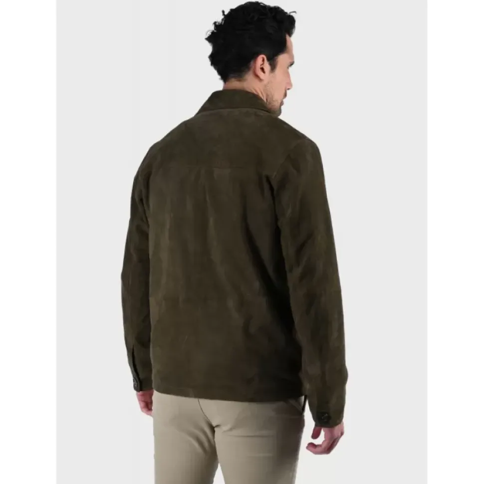 OAKWOOD Vestes^Riccardo Vert Fonce - Veste Col Chemise En Cuir Veritable De Chevre Velours