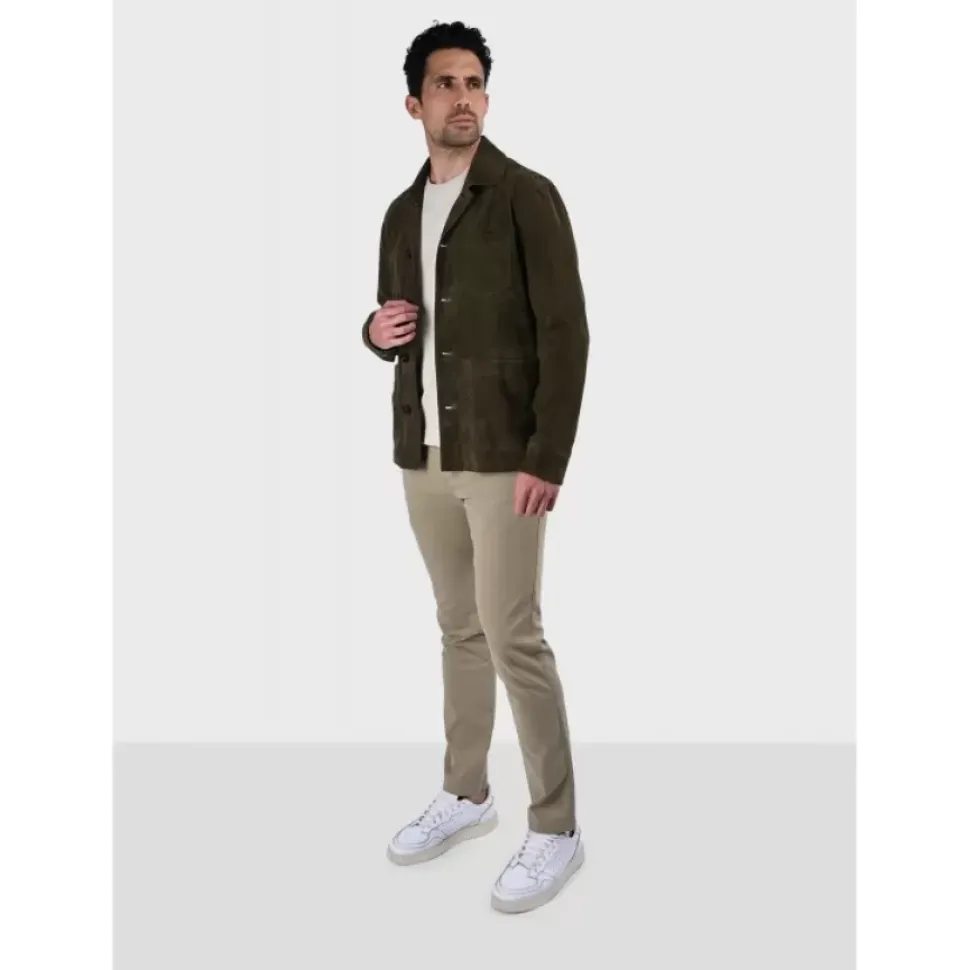OAKWOOD Vestes^Riccardo Vert Fonce - Veste Col Chemise En Cuir Veritable De Chevre Velours