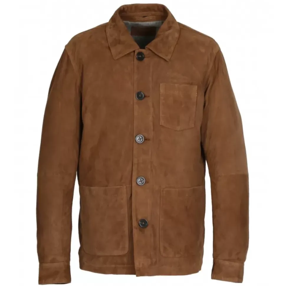 OAKWOOD Vestes^Richard Cognac - Veste Mi-Longue En Cuir Veritable De Chevre Velours