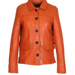 OAKWOOD Vestes^Romana Orange - Veste En Cuir Veritable De Mouton Effet Lave