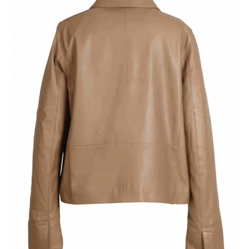 OAKWOOD Vestes^Rosalie Cafe- Veste Courte Col Chemise En Cuir Veritable