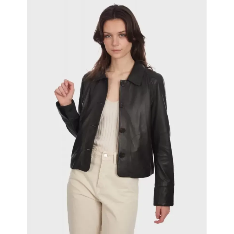 OAKWOOD Vestes^Rosalie Noir - Veste Courte Col Chemise En Cuir Veritable