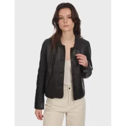 OAKWOOD Vestes^Rosalie Noir - Veste Courte Col Chemise En Cuir Veritable