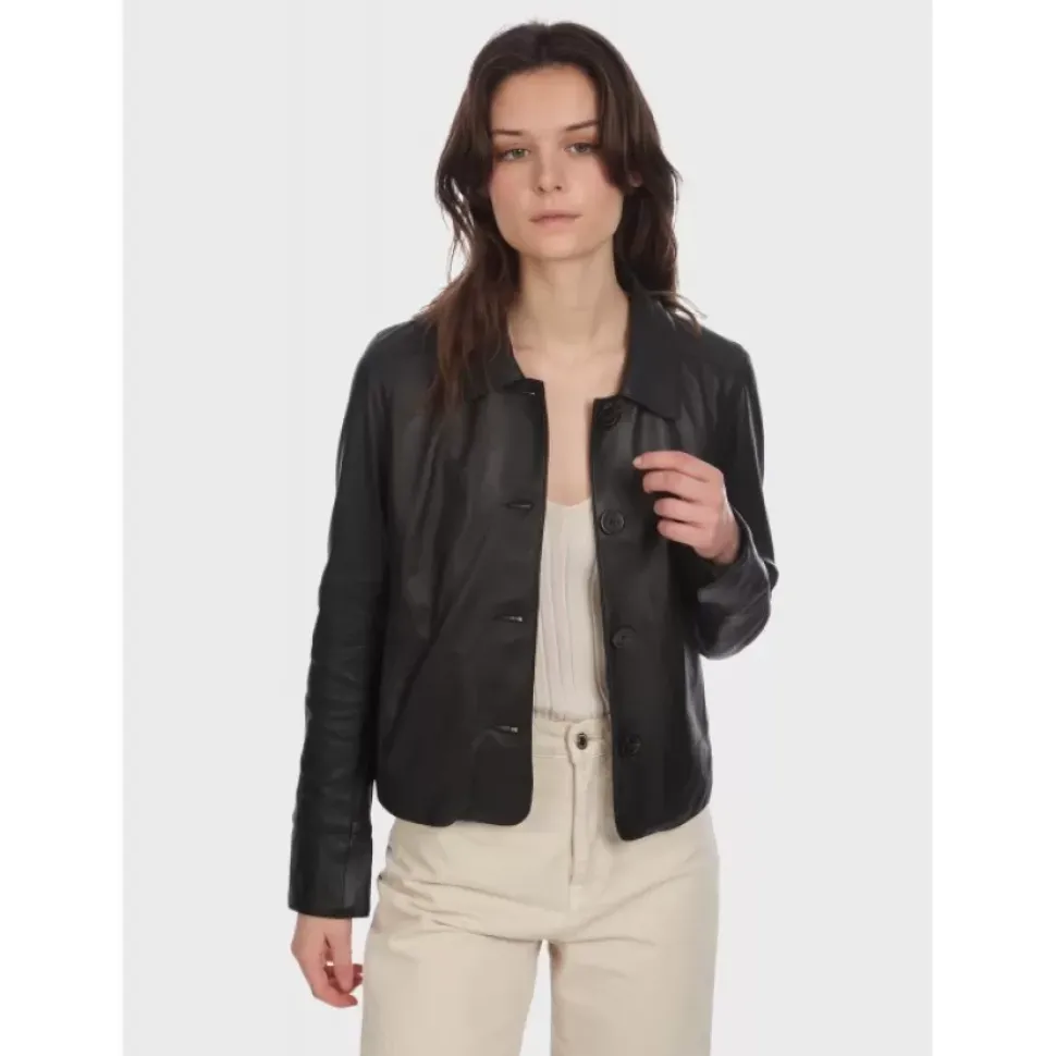 OAKWOOD Vestes^Rosalie Noir - Veste Courte Col Chemise En Cuir Veritable