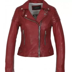 OAKWOOD Blousons^Sasha 6 Rouge - Blouson Inspiration Motard En Cuir Veritable