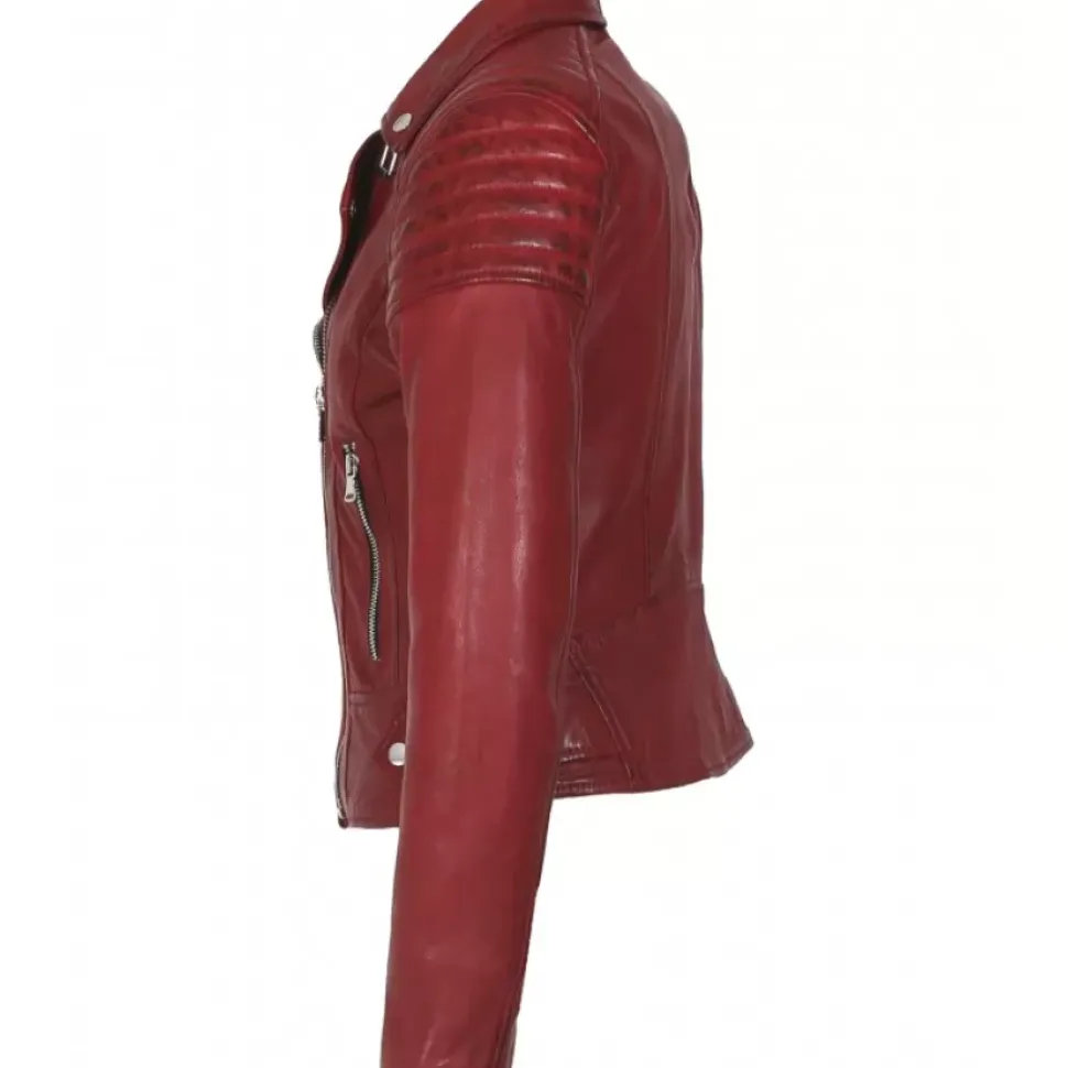 OAKWOOD Blousons^Sasha 6 Rouge - Blouson Inspiration Motard En Cuir Veritable