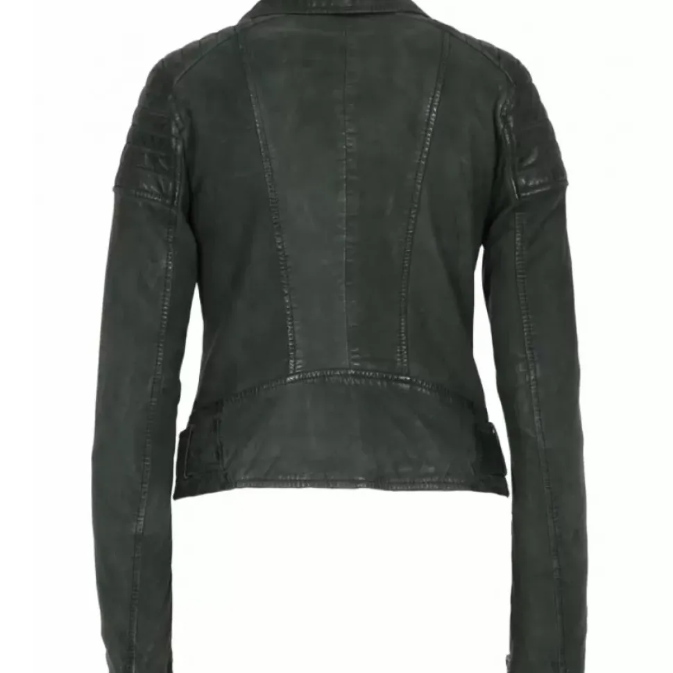 OAKWOOD Blousons^Sasha 6 Vert - Blouson Inspiration Motard En Cuir Veritable