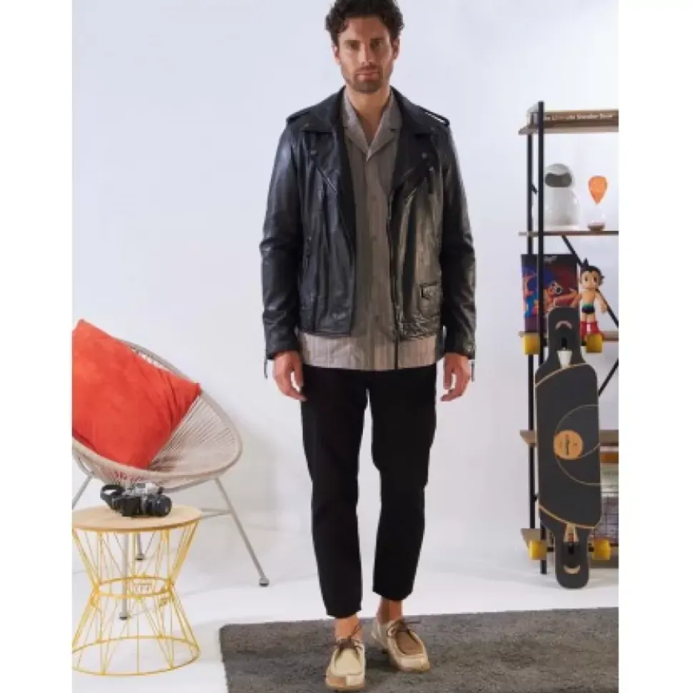 OAKWOOD Blousons^Soldier Noir - Blouson Biker A Fermeture Asymetrique En Cuir Veritable Effet Lave