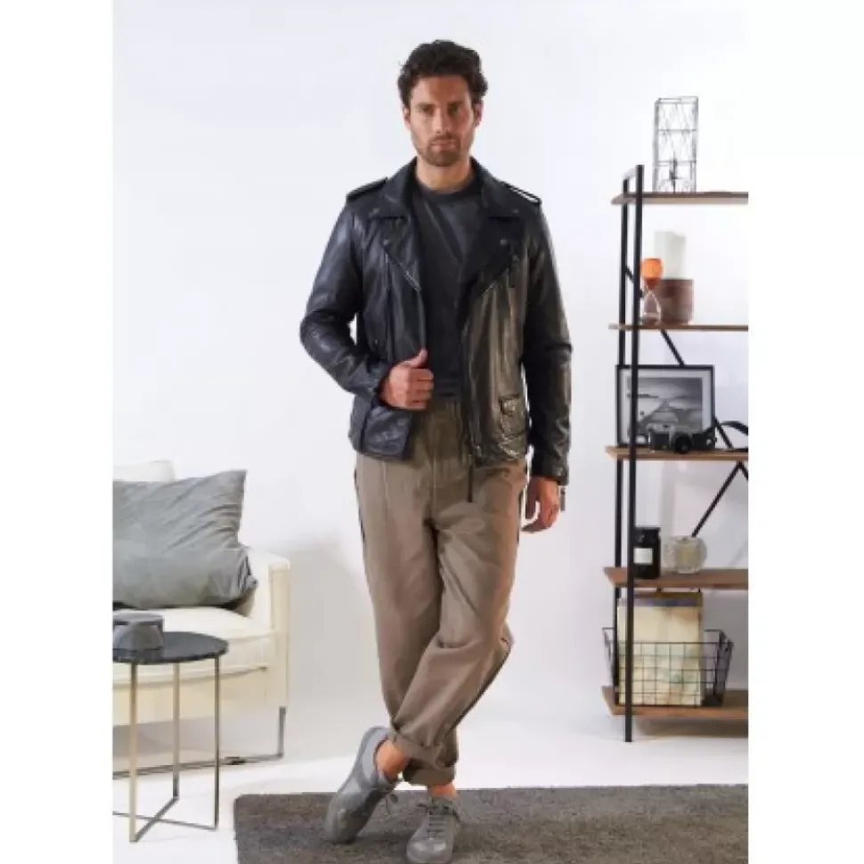OAKWOOD Blousons^Soldier Noir - Blouson Biker A Fermeture Asymetrique En Cuir Veritable Effet Lave