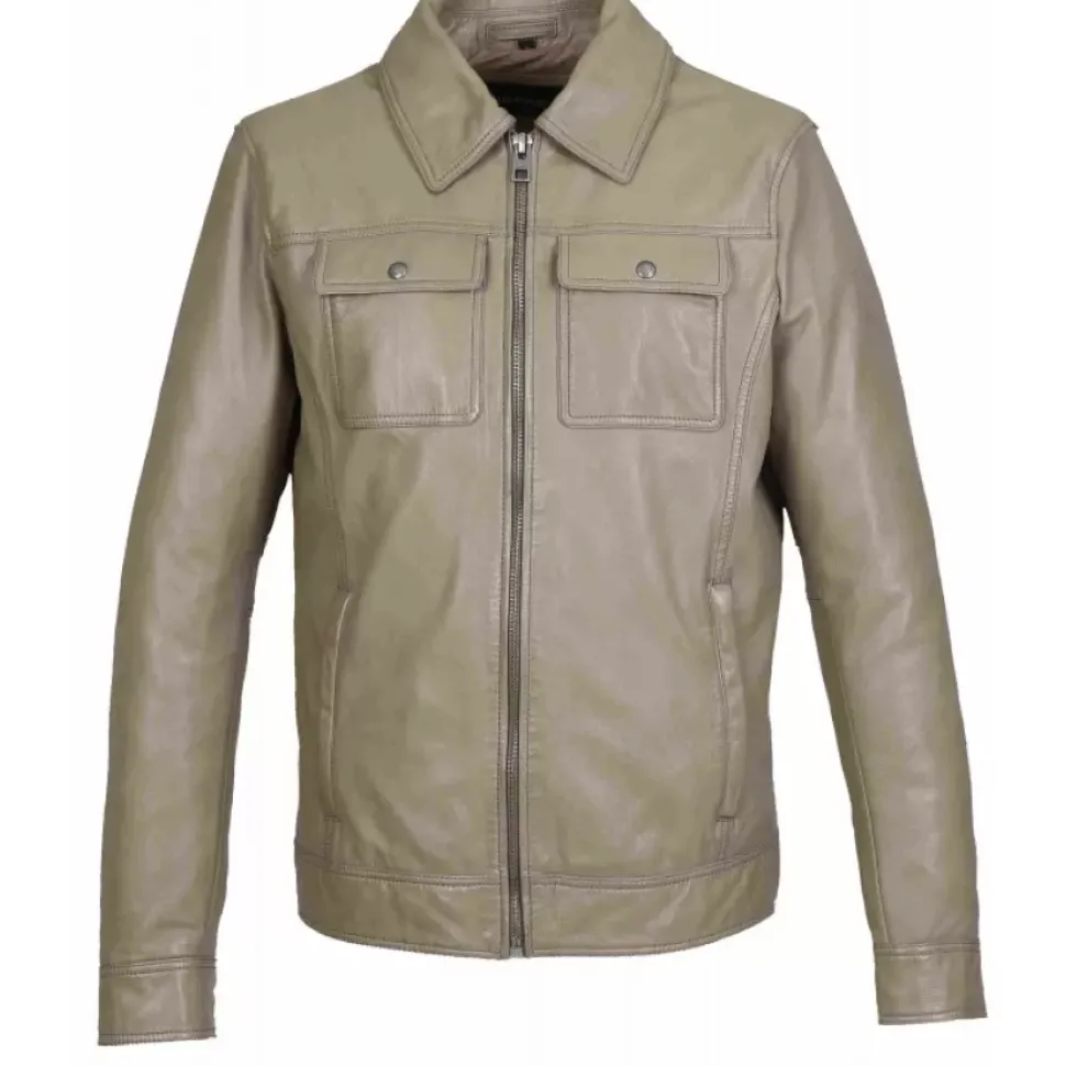 OAKWOOD Blousons^Stan Beige - Blouson En Cuir Veritable Inspiration Veste En Jeans