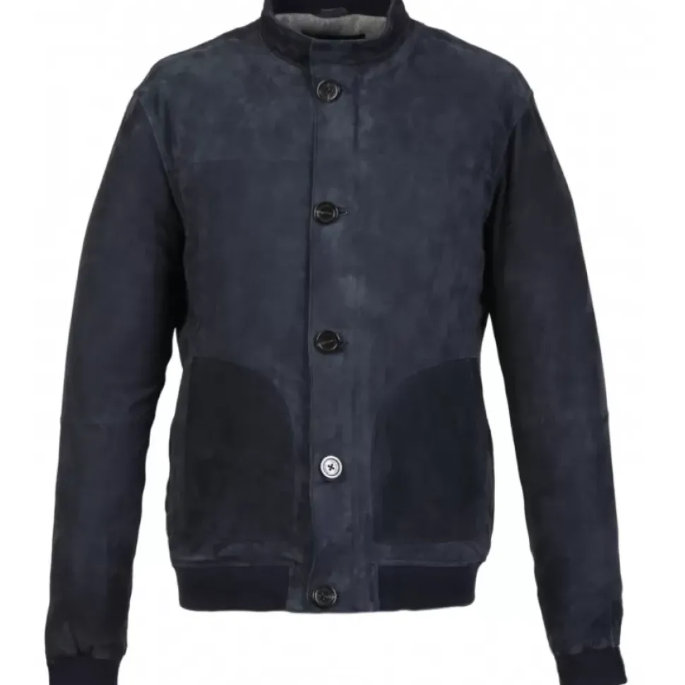 OAKWOOD Blousons^Supporter Bleu Marine - Blouson En Cuir Veritable De Chevre Velours