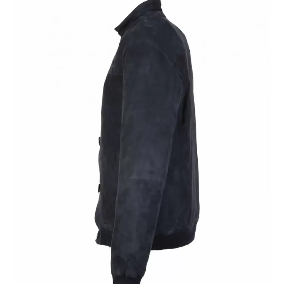 OAKWOOD Blousons^Supporter Bleu Marine - Blouson En Cuir Veritable De Chevre Velours