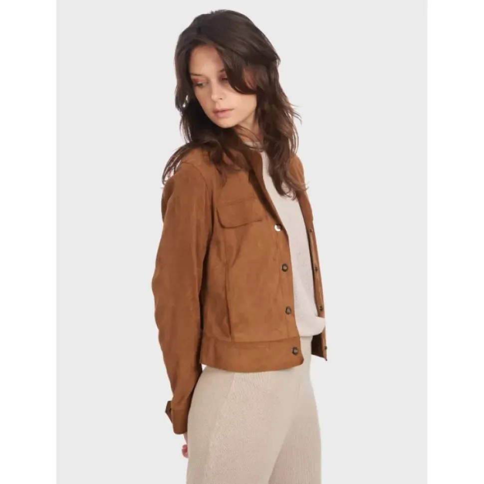 OAKWOOD Vestes^Taste Tobacco - Veste Courte En Cuir Veritable De Chevre Velours