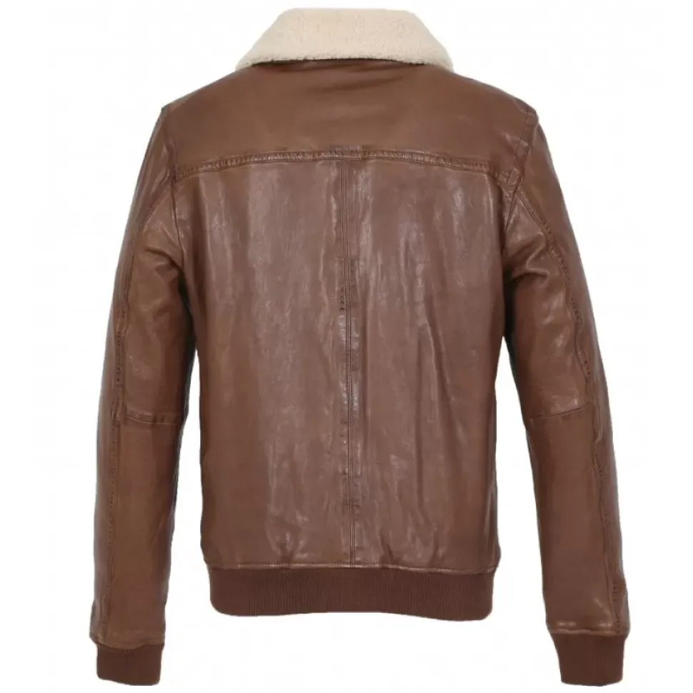 OAKWOOD Bombers^Trader Tan - Blouson Inspiration Bombardier En Cuir Veritable