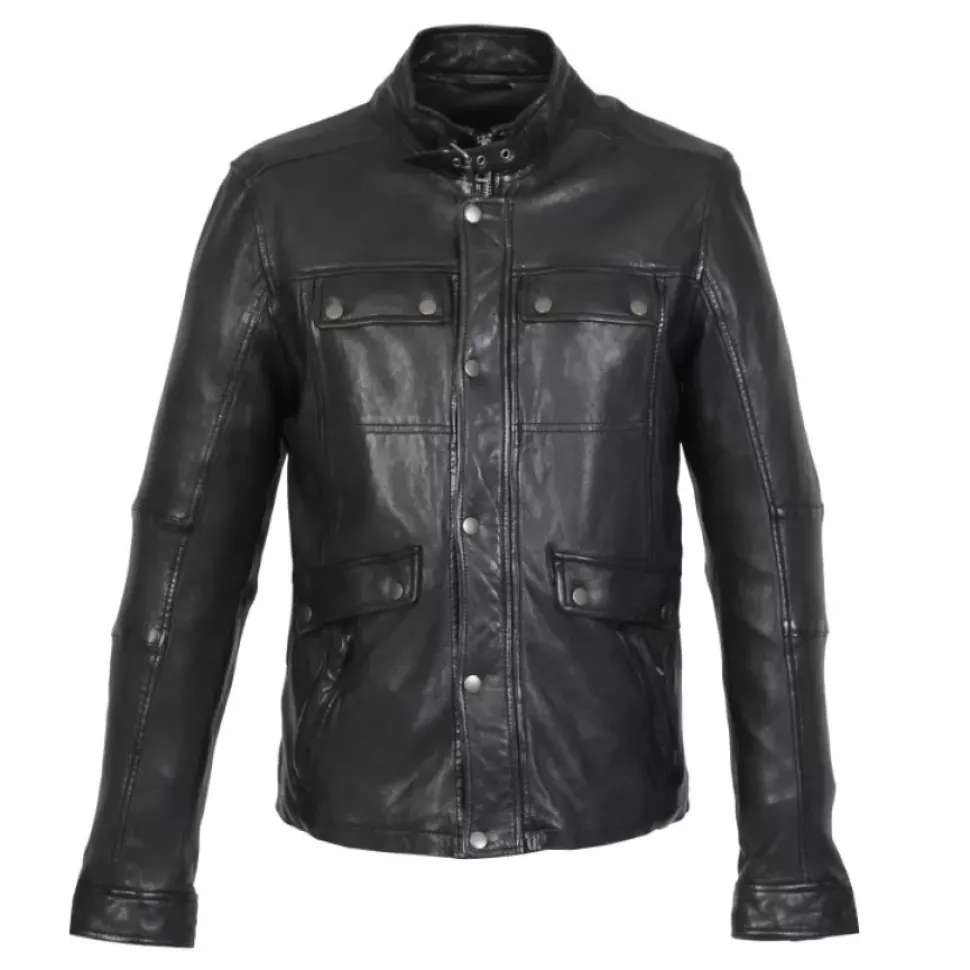 OAKWOOD Blousons^Trucker Noir - Blouson Col Haut En Cuir Veritable