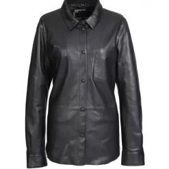 OAKWOOD Tops Et Chemises^Valentina Noir - Chemise En Cuir Veritable Poche Plaquee