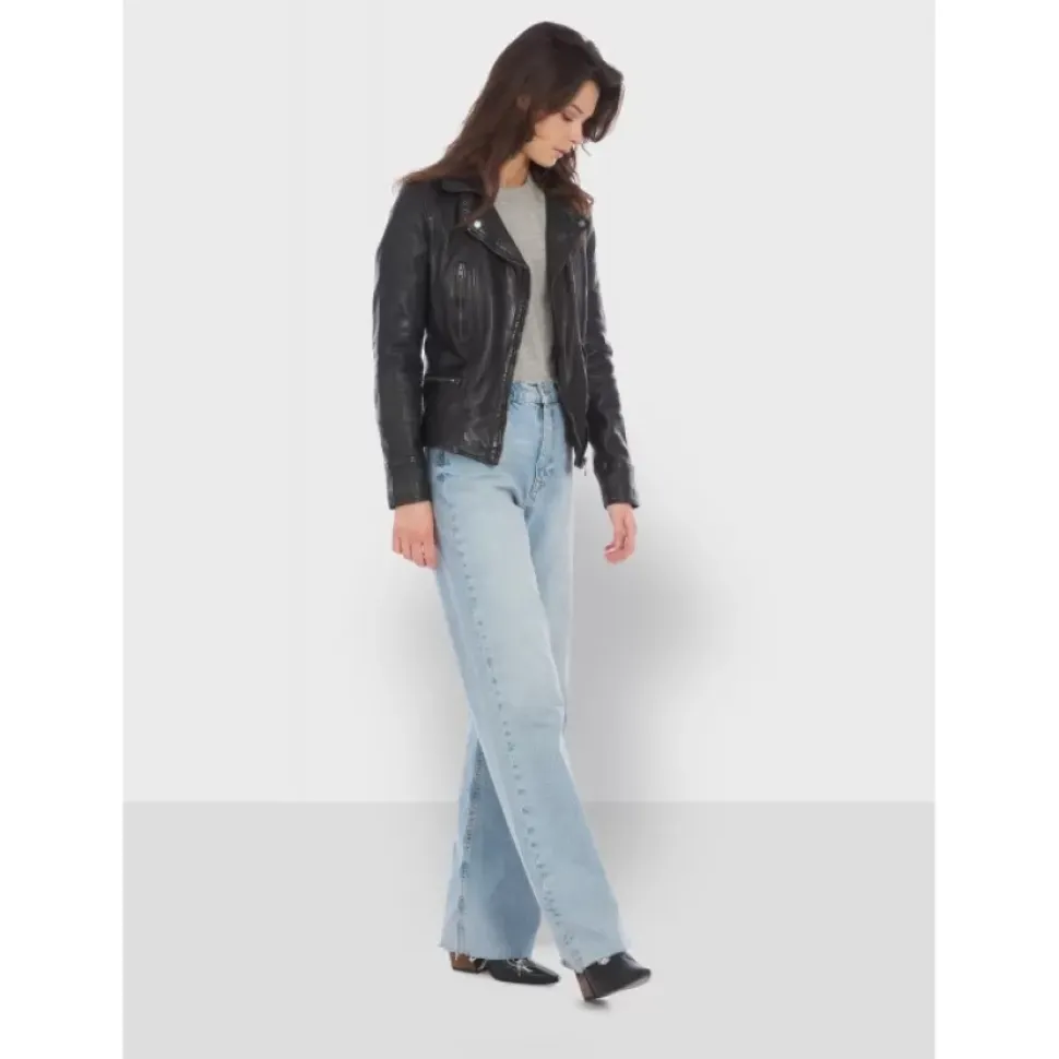 OAKWOOD Blousons^Video Noir - Blouson En Cuir Veritable Effet Lave