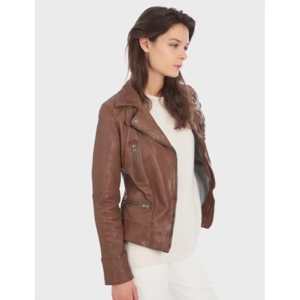 OAKWOOD Blousons^Video Tan - Blouson En Cuir Veritable Effet Lave