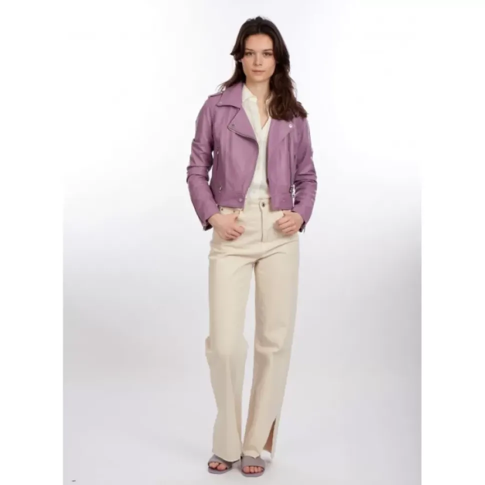 OAKWOOD Blousons^Yoko Lilas - Blouson Court En Cuir Veritable