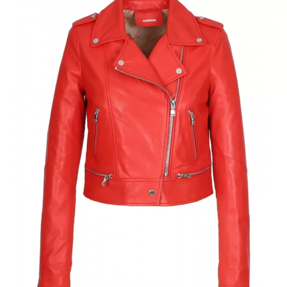 OAKWOOD Blousons^Yoko Rouge Fonce- Blouson Court En Cuir Veritable