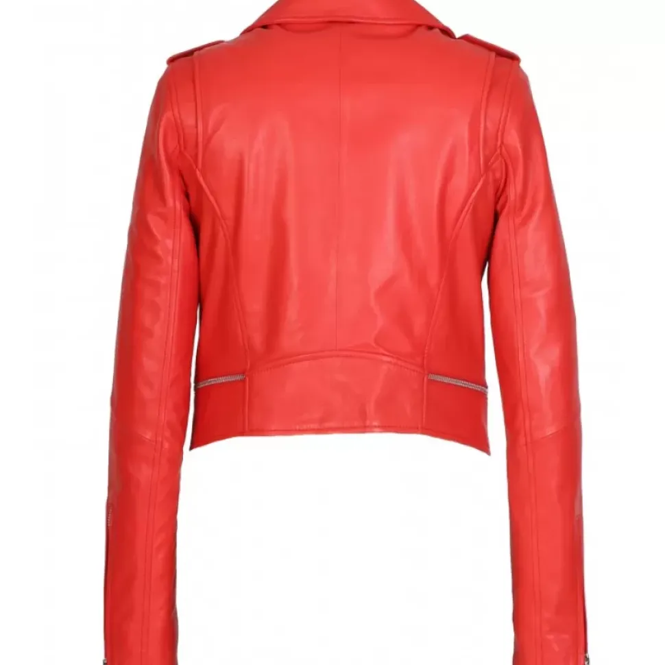 OAKWOOD Blousons^Yoko Rouge Fonce- Blouson Court En Cuir Veritable