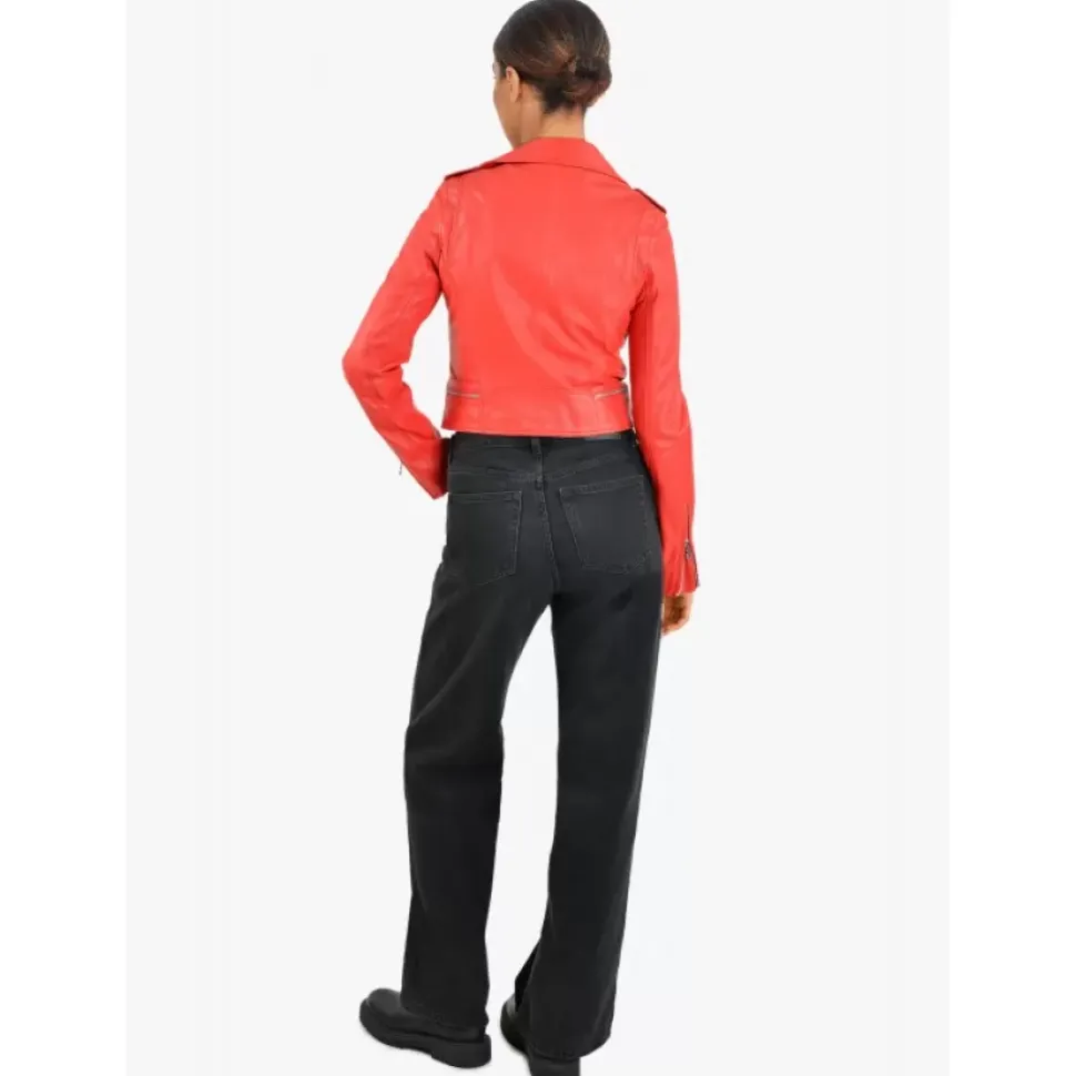 OAKWOOD Blousons^Yoko Rouge Fonce- Blouson Court En Cuir Veritable