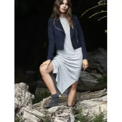 OAKWOOD Blousons^Zulina Bleu Marine - Blouson Biker Court Cuir Veritable Chevre Velours