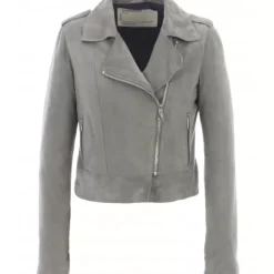 OAKWOOD Blousons^Zulina Gris - Blouson Biker Court Cuir Veritable Chevre Velours