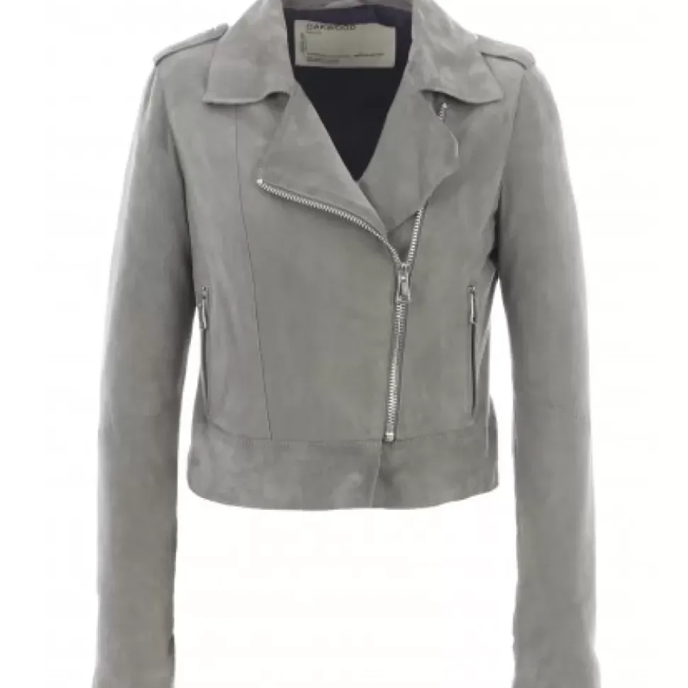 OAKWOOD Blousons^Zulina Gris - Blouson Biker Court Cuir Veritable Chevre Velours